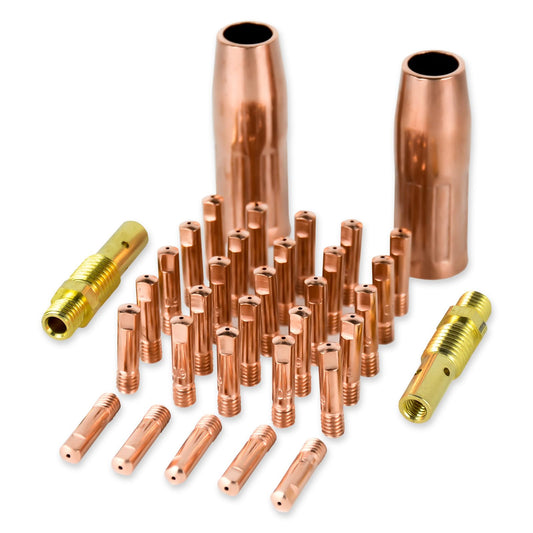 YesRight Mig Welding Gun Accessory, 0.035" Welder Replacement Kit for Lincoln Magnum 100L Tweco Mini/#1, 30pcs Welding Tips 0.035" + 2pcs Gas Nozzles + 2pcs Gas Diffuser