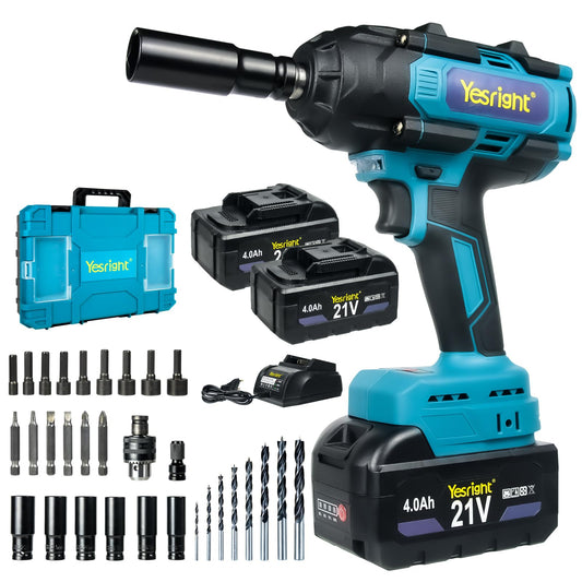 YesRight 1000N.m Cordless Impact Wrench 1/2", 4800RPM High Torque Gun With 2x 4.0Ah Battery, Brushless Electric Wrench With LED Work Light for Truck Car Home Mower