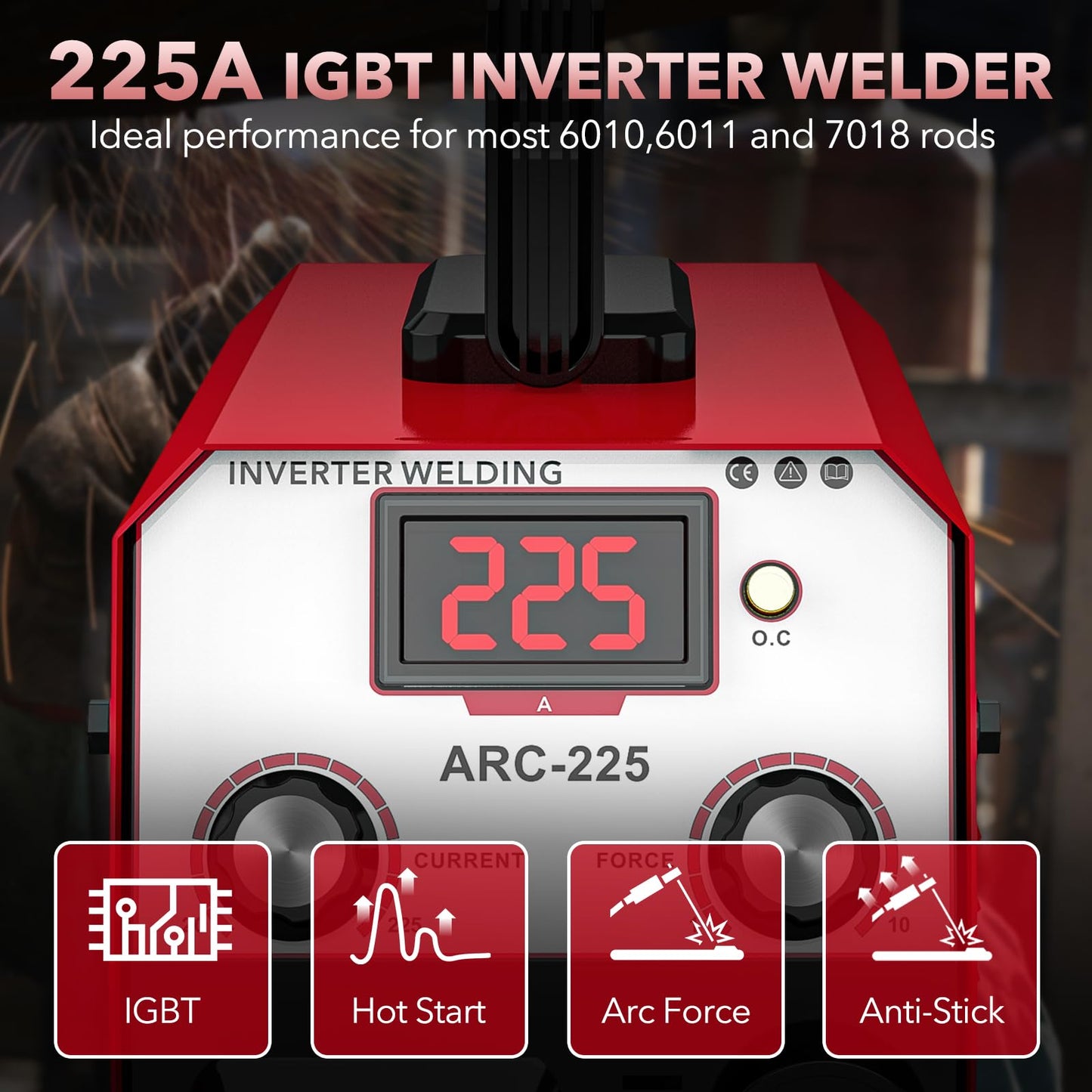 YesRight 225A Welding Machine 110V/220V Portable Stick Welder with Synergic Control, Small Welder Machine with Hot Start Arc force for Home DIY Handicrafts Maintenance