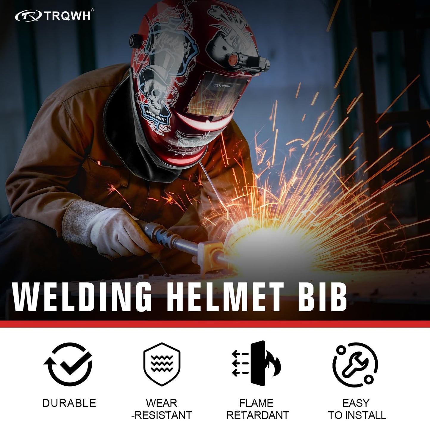TRQWH Welding Helmet Bib Cover Extended Split Wrap-Around Helmet Back Cover with Press Fit Seal, for Most Welding Helmets (TRQ-Blackbib)