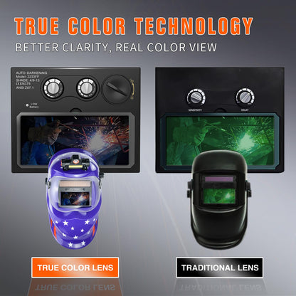 TRQWH Welding Helmet Auto Darkening Welding Hood with Light True Color 1/1/1/2 Top Optical Clarity Wide Shade 9-13 Welder Helmet Welding Mask with Grinding (KTS-KD10)