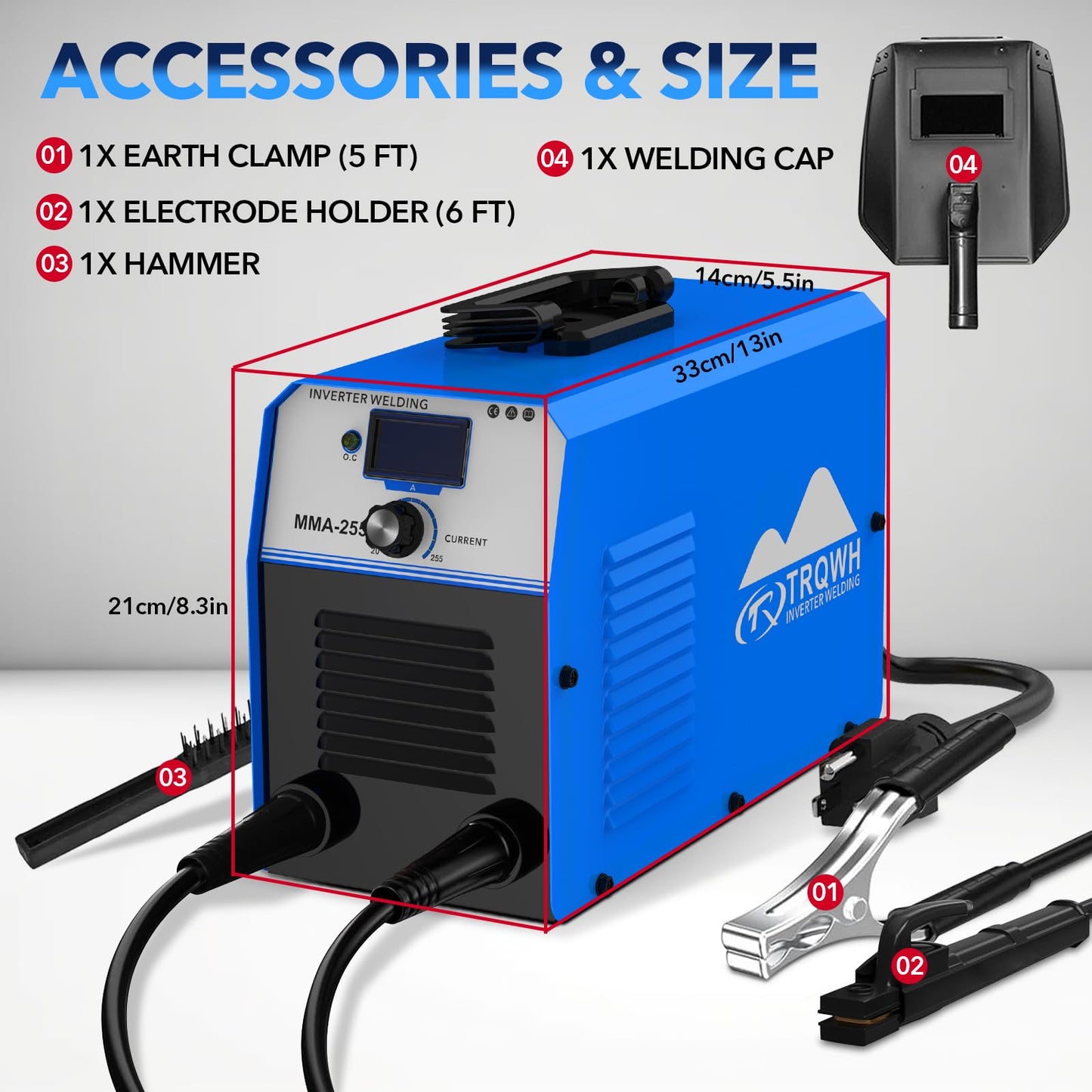 TRQWH 255A Welding Machine 110V/220V Stick Welder ARC Welder Machine IGBT Inverter Mini MMA Welder Tig/Mig Portable Welding Machine(255A)