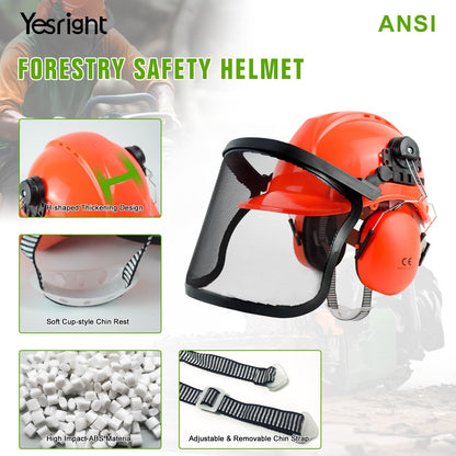 YesRight Chainsaw Helmet with Face and Ear Muffs, Forestry Safety Helmet for Mowing, Trimming, Yard Work, Landscaping, Construction and Weed Whacking