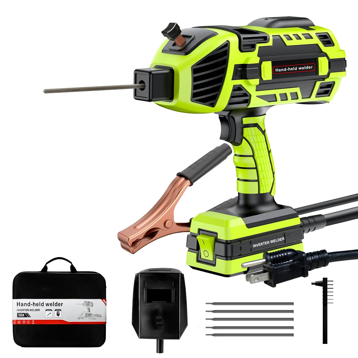 YesRight 120A Welding Machine Handheld 110V Portable Electric ARC Welder Gun Hand Held Welder Machine with IGBT Inverter 5 Variable Current Adjustment for 1/16''-1/8'' Welding Rods