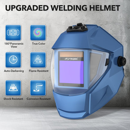 TRQWH Panoramic View Welding Helmet Auto Darkening Welding Hood True Color 4 Arc Sensor Welding Mask Large Viewing 3.94" x 3.15" Wide Shade 4/5-9/9-13 Weld Helmet for TIG MIG ARC Weld (TRQ-QJK04)