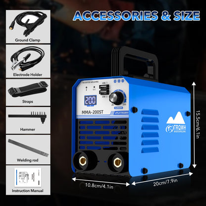 TRQWH 200A MMA Welding Machine 110V Stick Welder Machine Portable ARC Welder with IGBT Digital Display Hot Start for Beginners and Professionals Welder