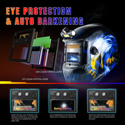 TRQWH Welding Helmet Welding Hood Auto Darkening Solar Powered True Color Welding Mask 2 Arc Sensor Wide Shade 9-13 Flaming Skull Welder Helmet with Grinding Cut for MIG TIG ARC