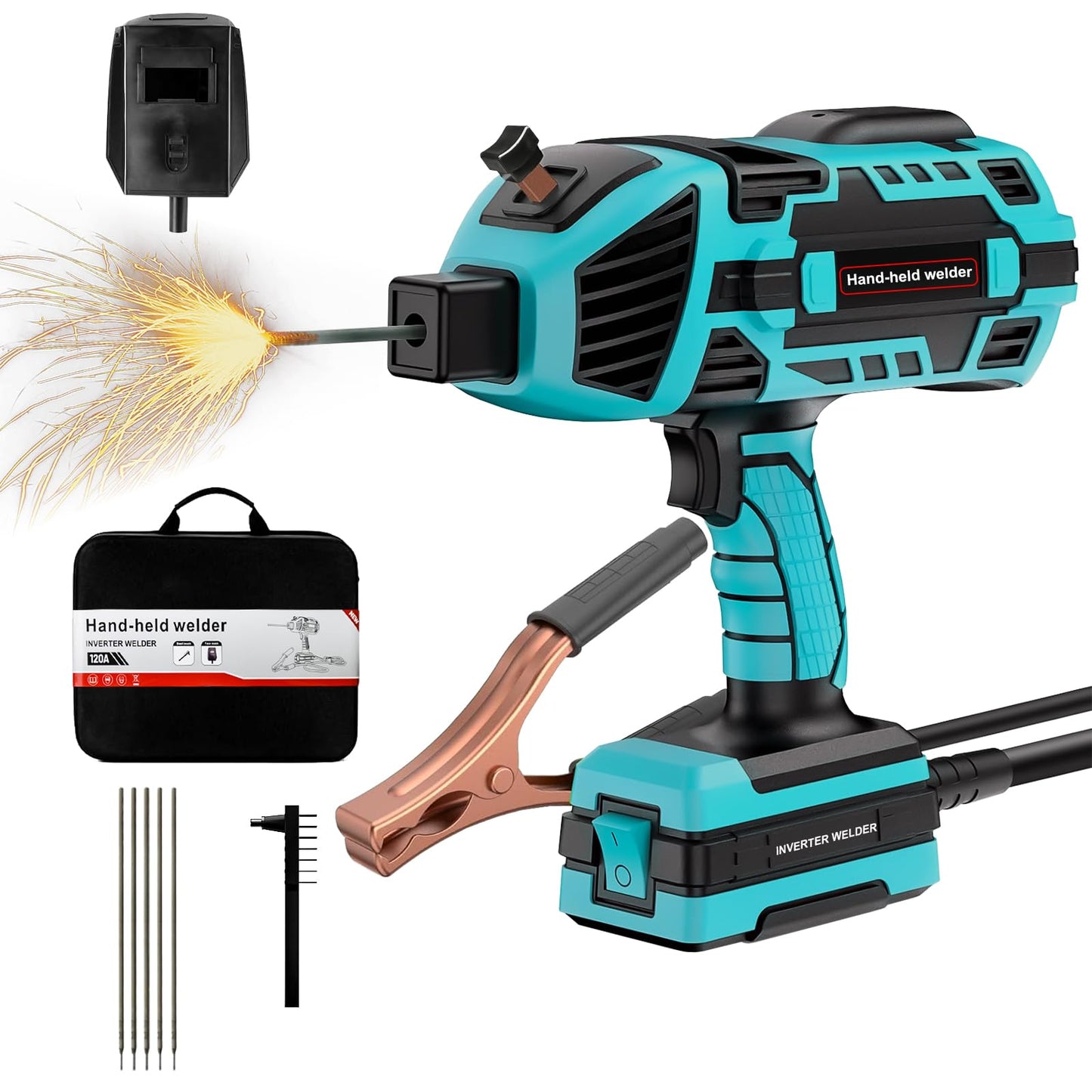 TRQWH 120A Welding Machine Handheld 110V Portable Stick Welder ARC Welder Machine IGBT Inverter Mini MMA Welder Machine Fit for 1/16"-1/8" Rods (TRQ-WM120BLUE)