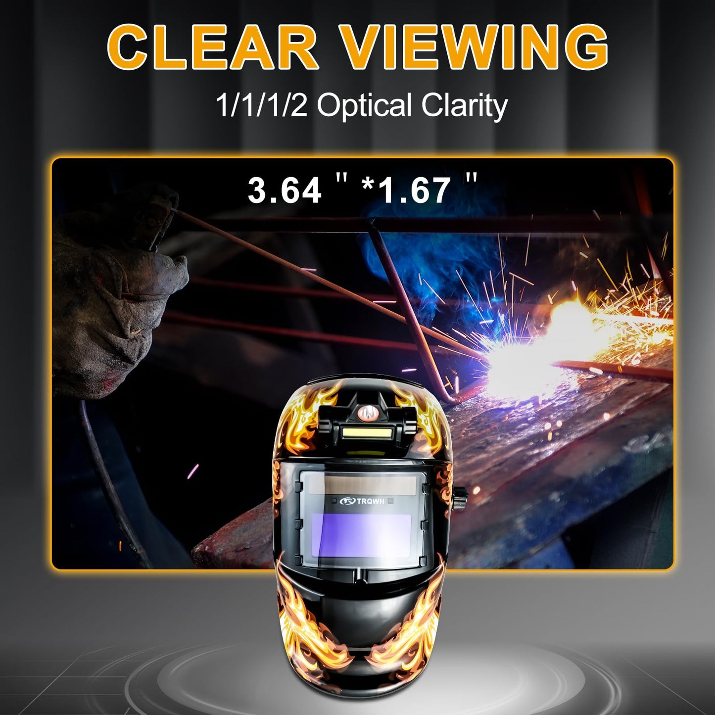 TRQWH Welding Hood Auto Darkening Welding Helmet with Light True Color 1/1/1/2 Top Optical Clarity Wide Shade 9-13 Welding Mask with Grinding Weld Helmet (KTS-HD104)