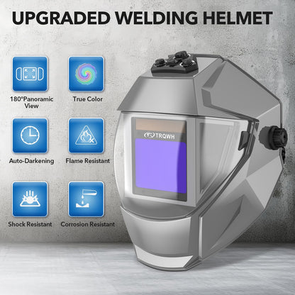 TRQWH Panoramic View Welding Helmet Auto Darkening Welding Hood True Color 4 Arc Sensor Welding Mask Large Viewing 3.94" x 3.15" Wide Shade 4/5-9/9-13 Weld Helmet for TIG MIG ARC Weld (TRQ-QJK03)