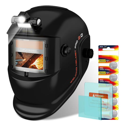 TRQWH Welding Helmet with Light True Color Auto Darkening Welding Helmets for Men Solar Powered Welding Hood with 2 Arc Sensor Wide Shade 4/9-13 for TIG MIG ARC Cool Welder Mask (TRQ-HS01)