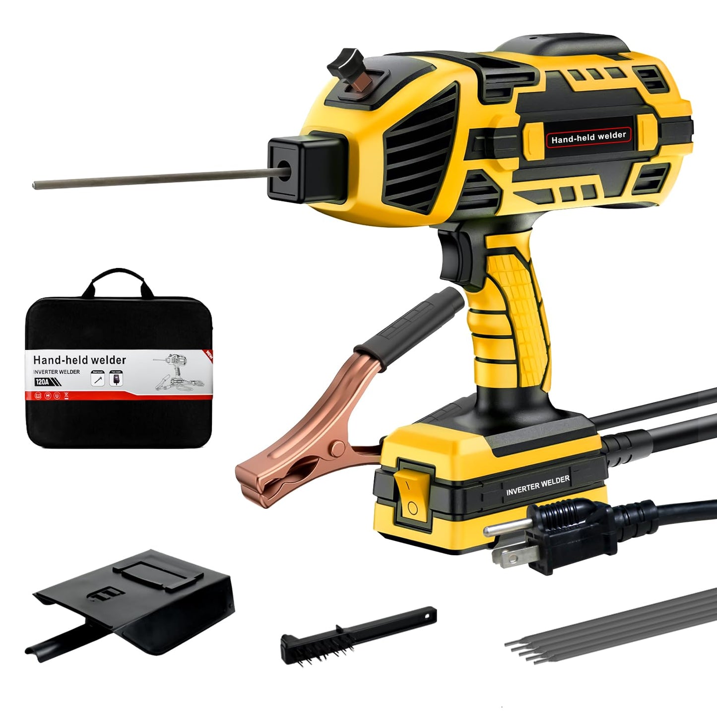 YesRight Handheld Welding Machine 110V 120A Portable Electric Welder Machine ARC Welder Gun with IGBT Inverter 5 Variable Current Adjustment for 3/32"-1/8" Welding Rod Tool