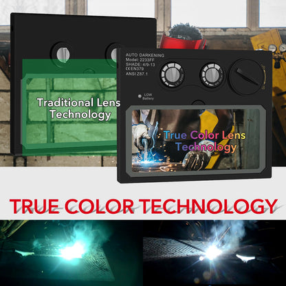 TRQWH Welding Helmet with Light True Color Auto Darkening Welding Helmets for Men Solar Powered Welding Hood with 2 Arc Sensor Wide Shade 4/9-13 for TIG MIG ARC Cool Welder Mask (TRQ-HS03)