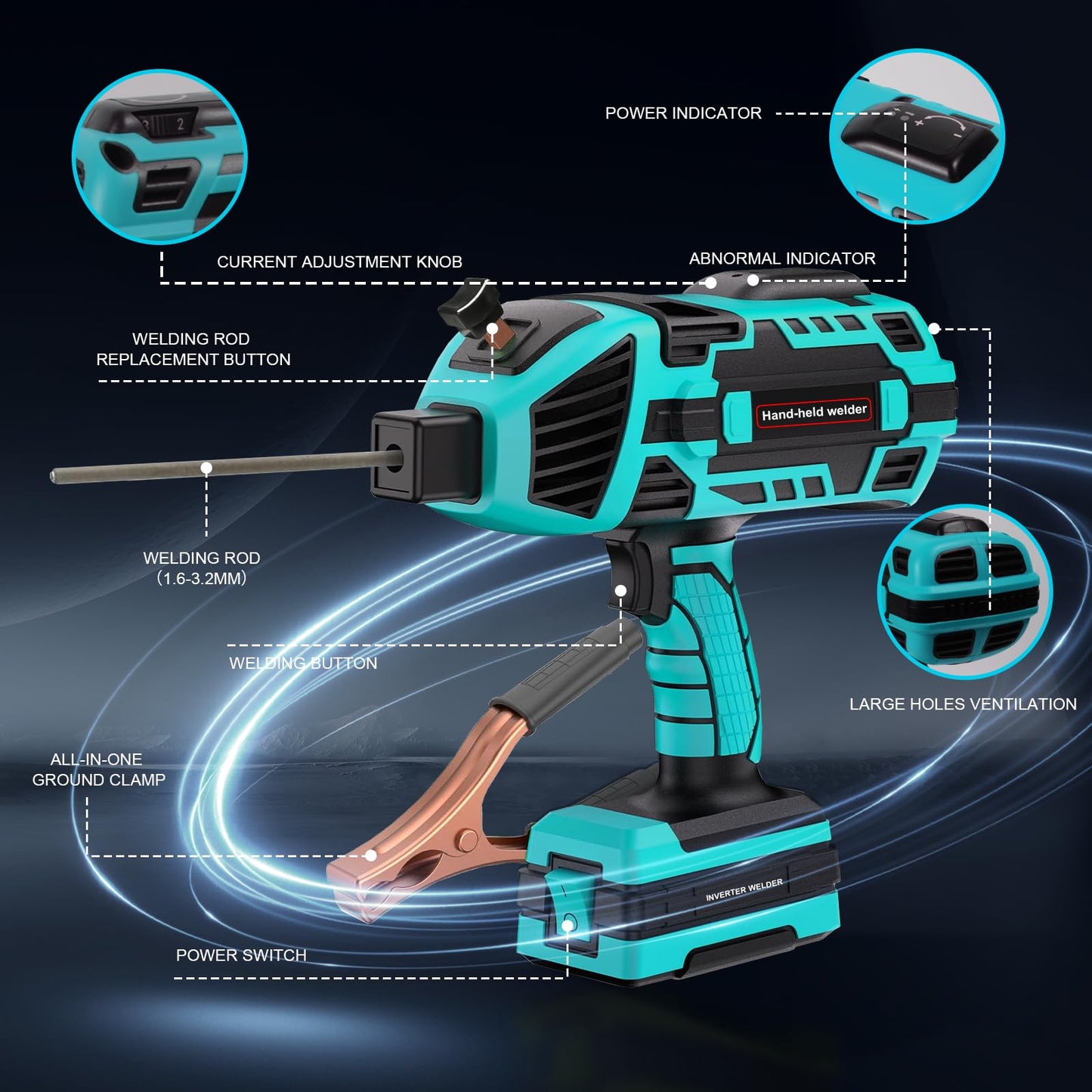 TRQWH 120A Welding Machine Handheld 110V Portable Stick Welder ARC Welder Machine IGBT Inverter Mini MMA Welder Machine Fit for 1/16"-1/8" Rods (TRQ-WM120BLUE)