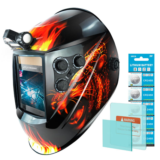 TRQWH Large View 3.94" x 3.15" Welding Helmet Auto Darkening Welding Hood with LED Light Solar Powered True Color 4 Arc Sensor Welding Mask Wide Shade 4/5-9/9-13 Weld Helmet with Grinding (KTS-QLS04)