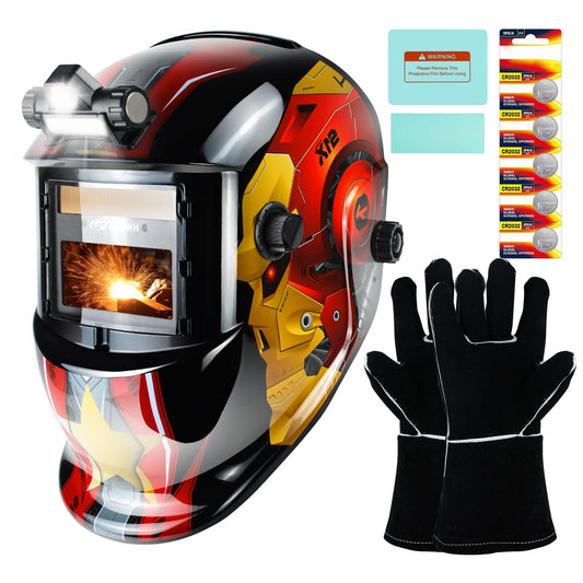 TRQWH Welding Hood Auto Darkening Welding Helmet with Light True Color 1/1/1/2 Top Optical Clarity Wide Shade 9-13 Welding Mask with Grinding Weld Helmet (KTS-HD94)