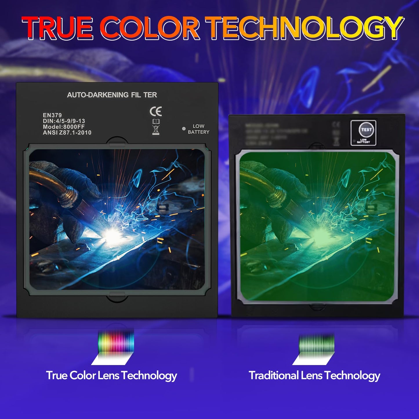 TRQWH Welding Helmet Auto Darkening - Large Viewing True Color Solar Powered Welding Hood with 4 Arc Sensor Adjustable Wide Shade Range 4~5-8/9-13 Welder Mask for TIG MIG ARC Weld Plasma Cut Grinding