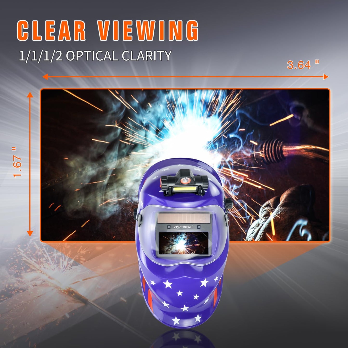 TRQWH Welding Helmet Auto Darkening Welding Hood with Light True Color 1/1/1/2 Top Optical Clarity Wide Shade 9-13 Welder Helmet Welding Mask with Grinding (KTS-KD10)