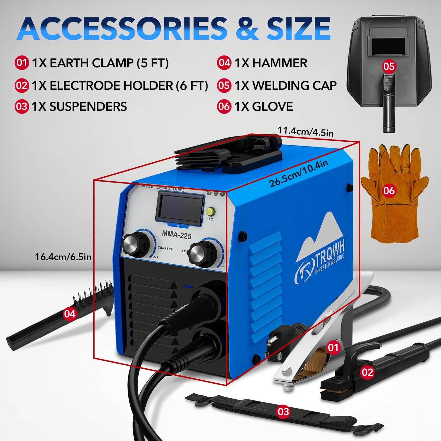 TRQWH Welding Machine 110V/220V Stick Welder ARC Welder Machine IGBT Inverter Mini MMA Welder Tig/Mig Portable Welding Machine (TRQ-MMA225)