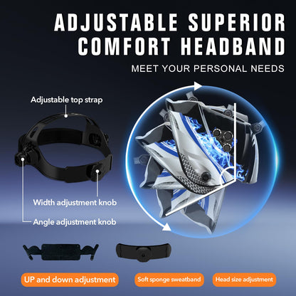 TRQWH Welding Helmet Auto Darkening Large Viewing True Color Solar Powered Welding Mask with 4 Arc Sensor Adjustable Wide Shade Range 4~5-8/9-13 Welder Mask with Grinding (TRQWH-LD09)