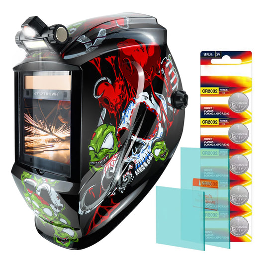 TRQWH Welding Helmet Auto Darkening with LED Light Large View Solar Powered True Color Welding Hood 4 Arc Sensor Wide Shade 4/5-9/9-13 Welding Mask for TIG MIG Arc Weld Grinding (TRQWH-LE01)