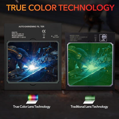 TRQWH Auto Darkening Welding Helmet Large Viewing True Color Solar Powered Welding Hood with 4 Arc Sensor Adjustable Wide Shade Range 4~5-8/9-13 Welder Mask for TIG MIG ARC Weld Plasma Cut Grinding