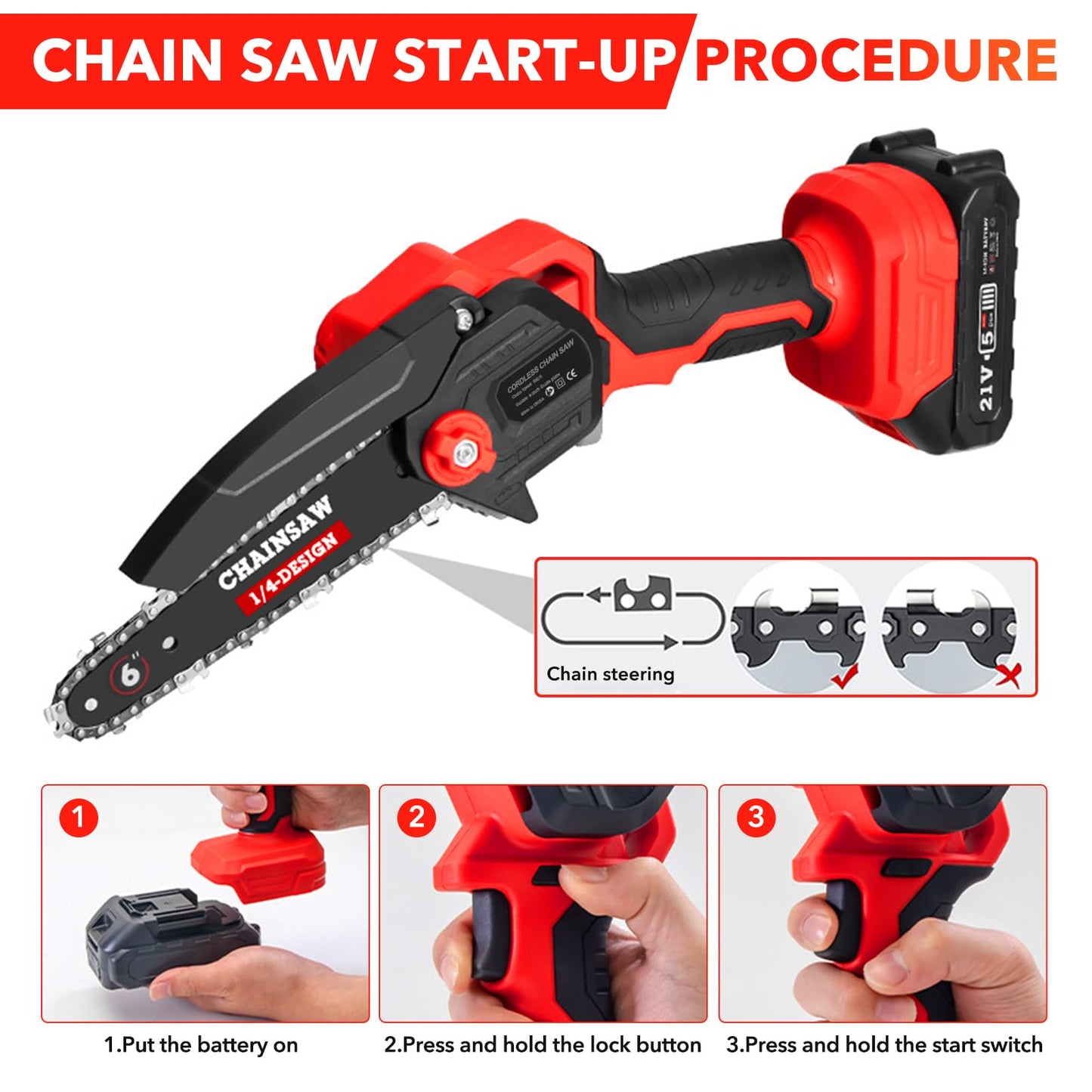 YesRight Mini Chainsaw Cordless Portable 6 Inch Handheld Chain Saw with Security Lock Small Electric Chainsaw with 2 Rechargeable Batteries for Wood Cutting Tree Trimming Gardening Camping