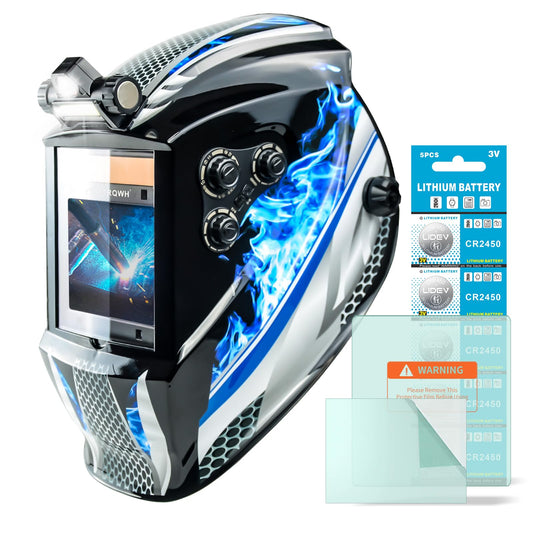 TRQWH Welding Helmet Auto Darkening Large Viewing True Color Solar Powered Welding Mask with 4 Arc Sensor Adjustable Wide Shade Range 4~5-8/9-13 Welder Mask with Grinding (TRQWH-LD09)