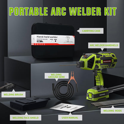 TRQWH Portable Welder Machine 110V ARC Handheld Welder IGBT Inverter Welding Gun Stick Welder 5 Variable Current Adjustment Hand Held Welding Machine, Fit for 1/16"-1/8" Welding Rods (Green)