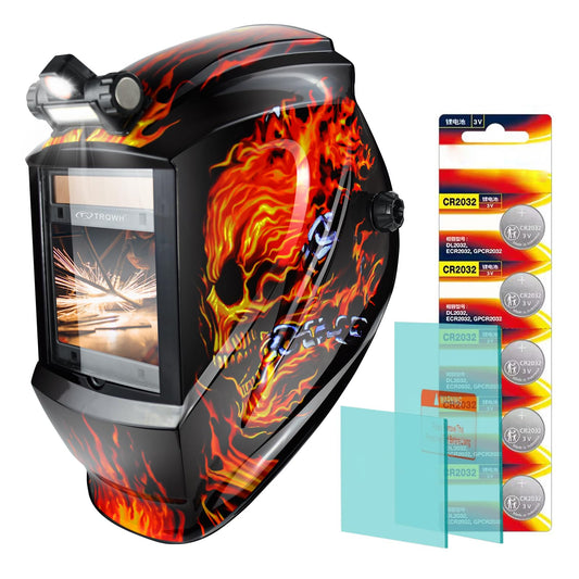 TRQWH Welding Helmet Auto Darkening with LED Light Large View Solar Powered True Color Welding Hood 4 Arc Sensor Wide Shade 4/5-9/9-13 Welding Mask for TIG MIG Arc Weld Grinding (TRQWH-LE02)