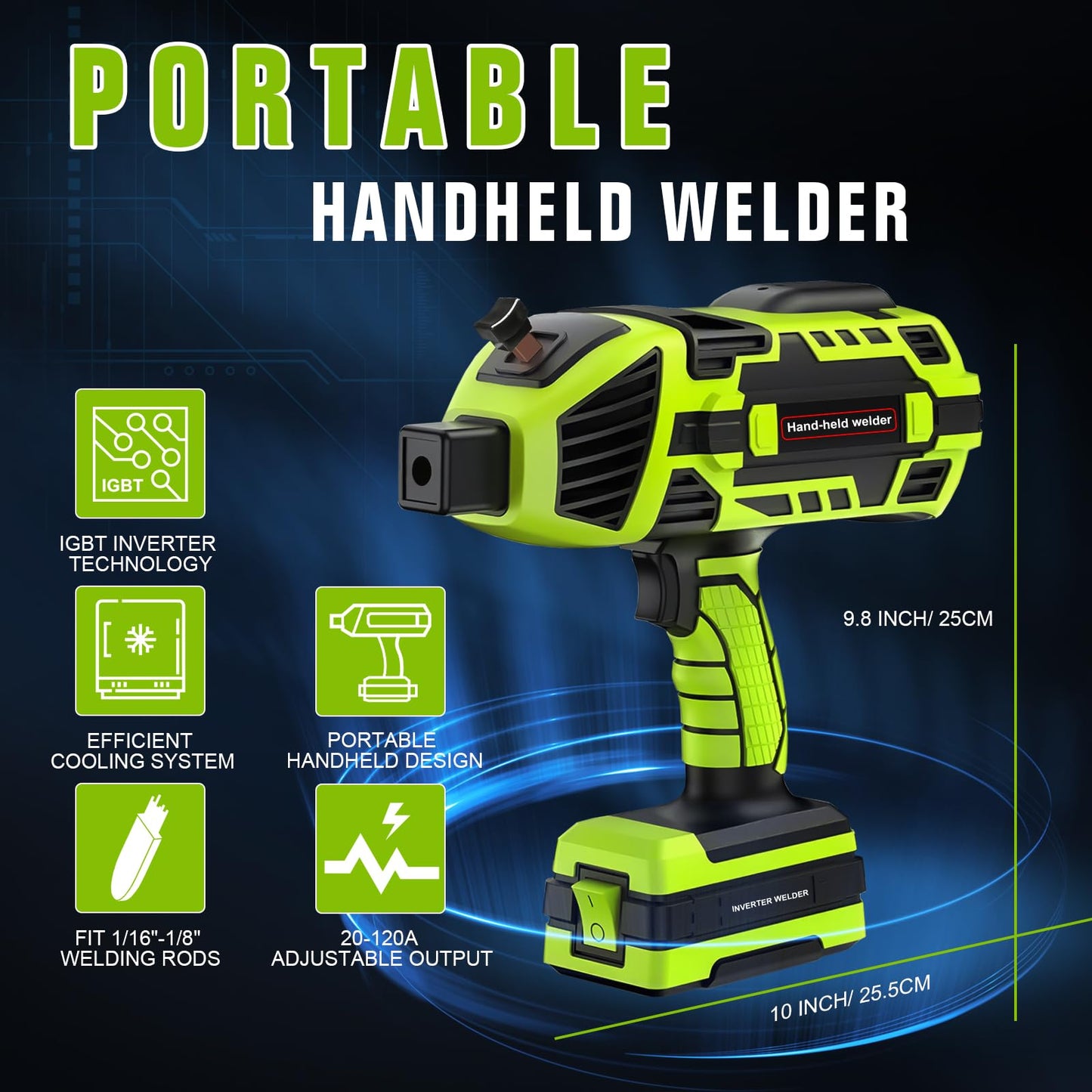 TRQWH Portable Welder Machine 110V ARC Handheld Welder IGBT Inverter Welding Gun Stick Welder 5 Variable Current Adjustment Hand Held Welding Machine, Fit for 1/16"-1/8" Welding Rods (Green)