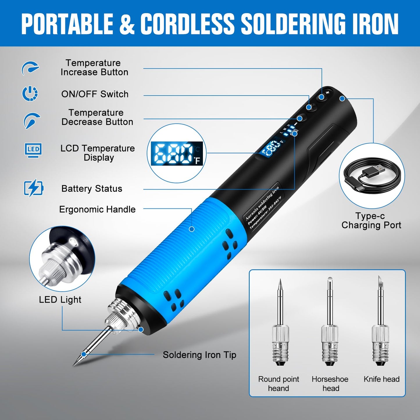 YesRight Soldering Iron Kit, Portable Soldering Gun with LED Digital Display, 392-842°F Adjustable Temperature Cordless Soldering Iron Pen Tool with 3 Soldering Tips for Precision Repair DIY