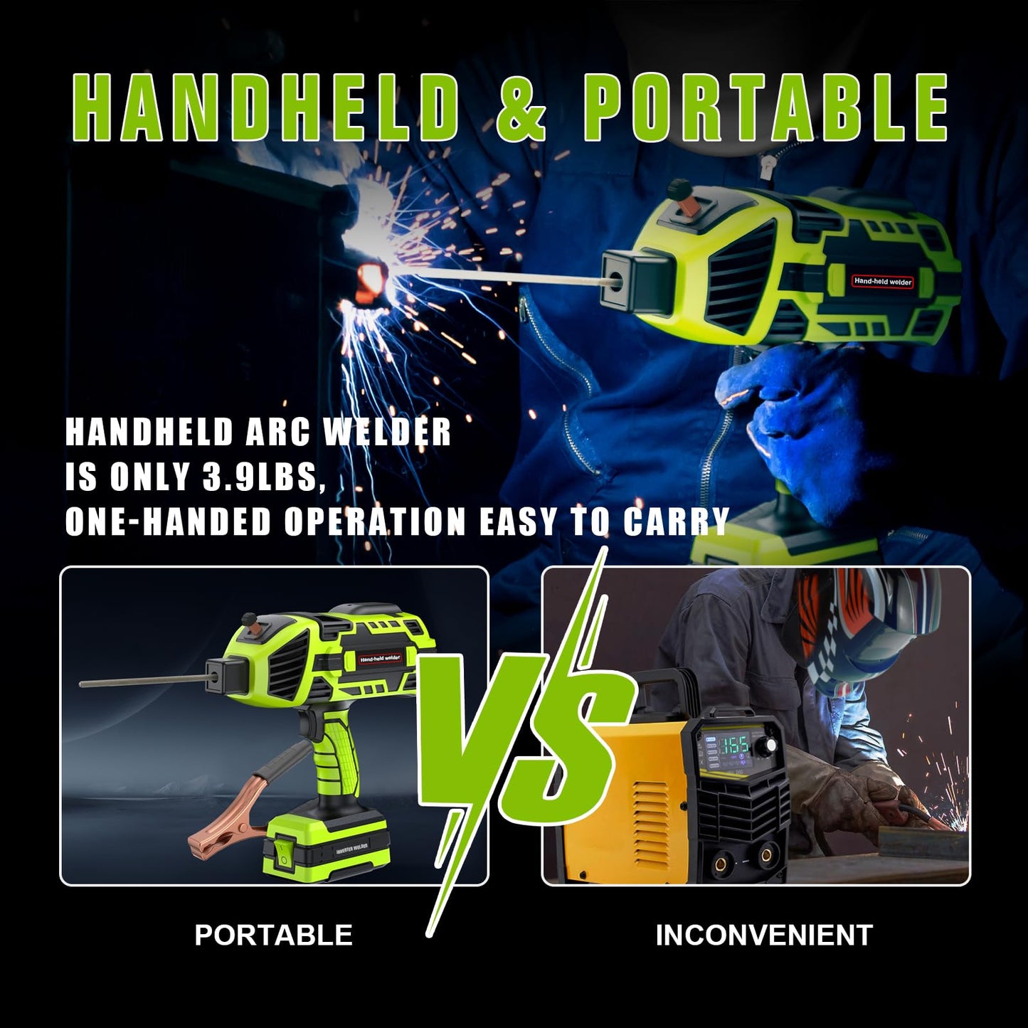 TRQWH Portable Welder Machine 110V ARC Handheld Welder IGBT Inverter Welding Gun Stick Welder 5 Variable Current Adjustment Hand Held Welding Machine, Fit for 1/16"-1/8" Welding Rods (Green)