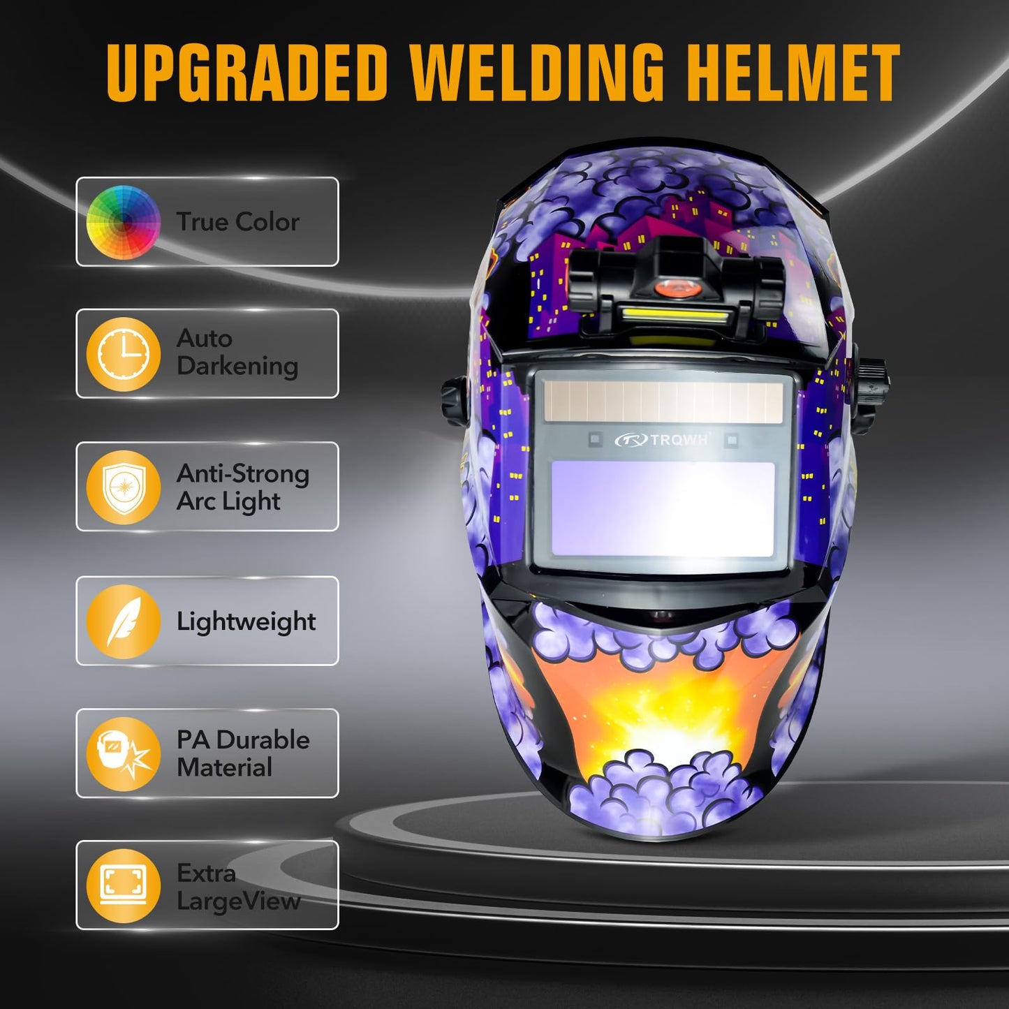 TRQWH Welding Hood Auto Darkening Welding Helmet with Light True Color 1/1/1/2 Top Optical Clarity Wide Shade 9-13 Welding Mask with Grinding Weld Helmet (KTS-JD17)
