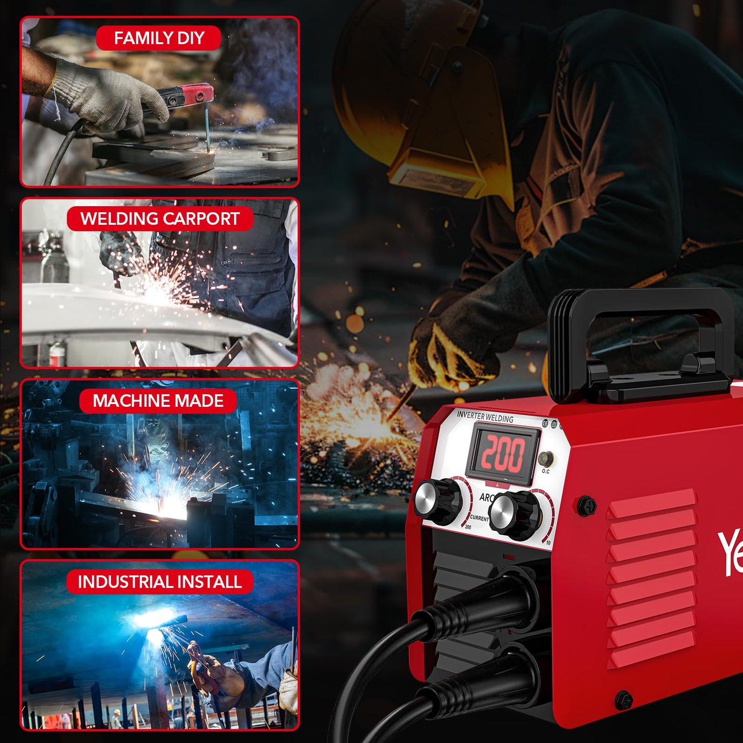 YesRight 200A Mini Stick Welder 110V Portable Welding Machine, IGBT Inverter Arc Welder Machine with Hot Start Arc Force Anti-Stick, for Beginners and Professionals Welder
