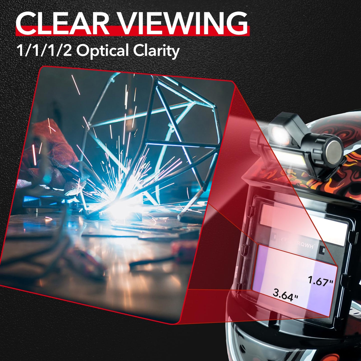 TRQWH Welding Helmet Auto Darkening Welding Hood with Light True Color 1/1/1/2 Top Optical Clarity Wide Shade 9-13 Welder Helmet Welding Mask with Grinding (KTS-HD106)