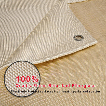 YesRight Welding Blanket Fireproof 4 x 6ft Thickened Fiberglass Fireproof Blanket, 1022°F Heat Resistant Fabric Weld Cover Welding Curtain with Grommets for Grill Camping Industrial Use