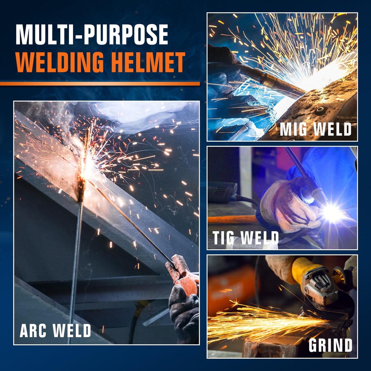 TRQWH Welding Hood Auto Darkening Welding Helmet with Light True Color 1/1/1/2 Top Optical Clarity Wide Shade 9-13 Welding Mask with Grinding Weld Helmet (TRQ-HD01)