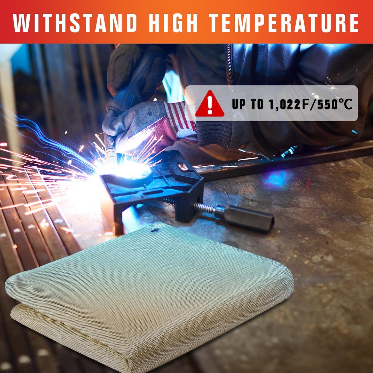 YesRight Welding Blanket Fireproof 4 x 6ft Thickened Fiberglass Fireproof Blanket, 1022°F Heat Resistant Fabric Weld Cover Welding Curtain with Grommets for Grill Camping Industrial Use