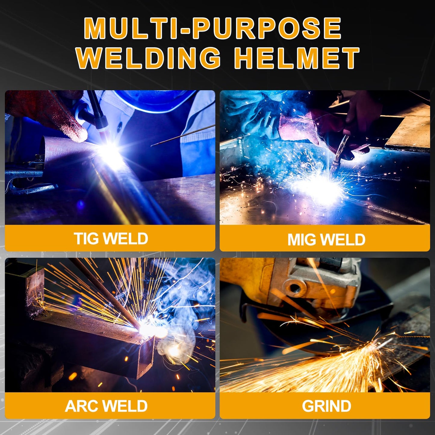 TRQWH Welding Hood Auto Darkening Welding Helmet with Light True Color 1/1/1/2 Top Optical Clarity Wide Shade 9-13 Welding Mask with Grinding Weld Helmet (KTS-HD104)