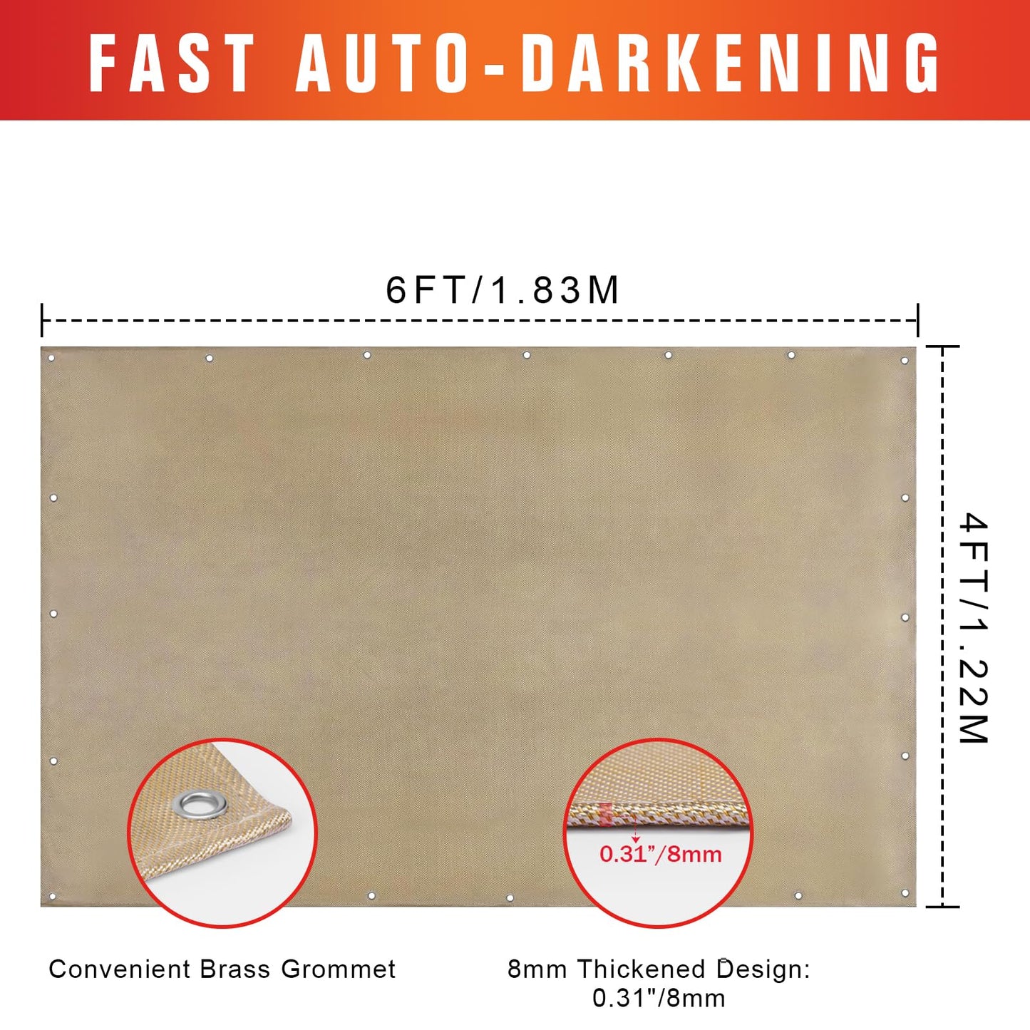 YesRight Welding Blanket Fireproof 4 x 6ft Thickened Fiberglass Fireproof Blanket, 1022°F Heat Resistant Fabric Weld Cover Welding Curtain with Grommets for Grill Camping Industrial Use