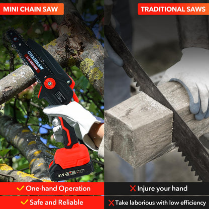 YesRight Mini Chainsaw Cordless Portable 6 Inch Handheld Chain Saw with Security Lock Small Electric Chainsaw with 2 Rechargeable Batteries for Wood Cutting Tree Trimming Gardening Camping