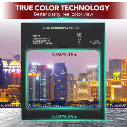 TRQWH Panoramic View Welding Helmet Auto Darkening Welding Hood True Color 4 Arc Sensor Welding Mask Large Viewing 3.94" x 3.15" Wide Shade 4/5-9/9-13 Weld Helmet for TIG MIG ARC Weld (TRQ-QJK02)
