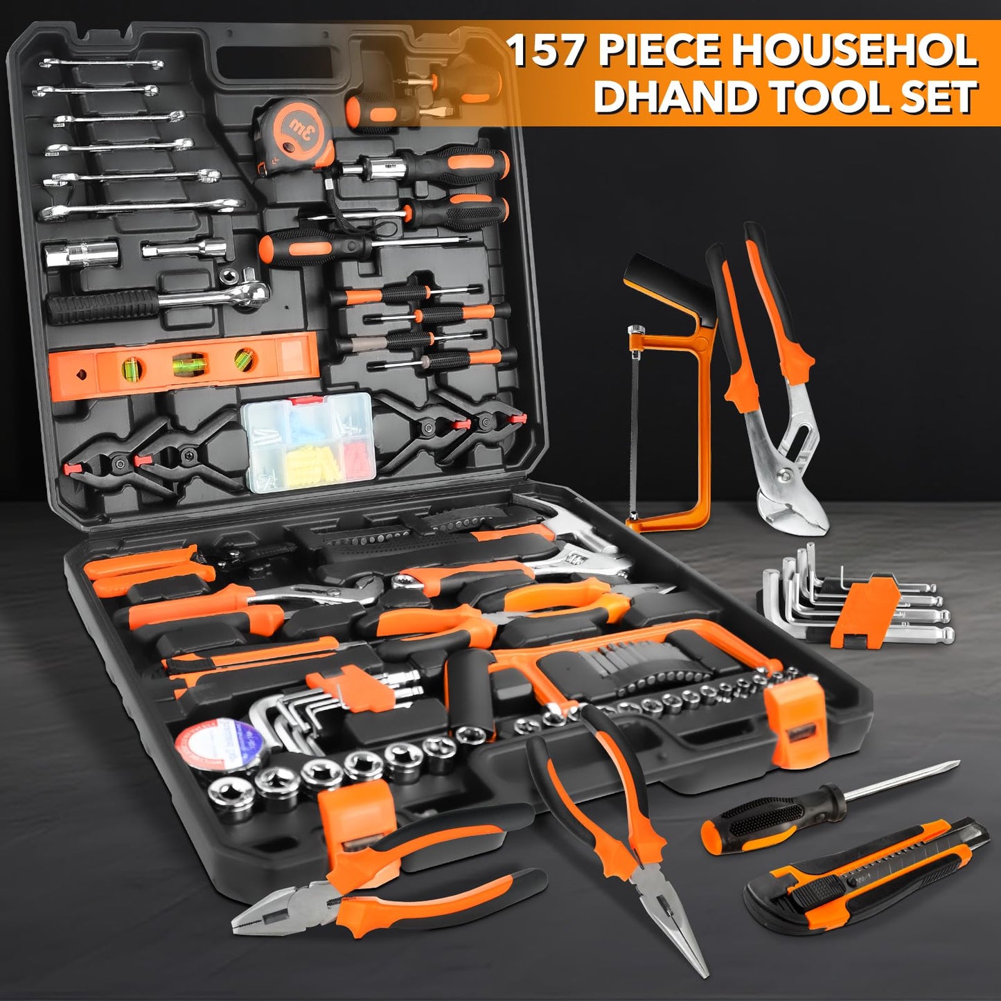 YesRight 157 Piece Tool Set General Household Hand Tool Kit for Men Women Home DIY Hand Tool Kits Auto Repair Tool Box with Plastic Toolbox Storage Case for Garden Office House Repair