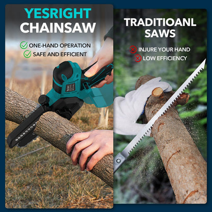 YesRight Mini Chainsaw 8 Inch & 6 Inch Electric Chain Saw with Auto-Oiler, Brushless Cordless Pruning Chainsaw with 2x4.0Ah Batteries & Security Lock for Wood Cutting Tree Trimming