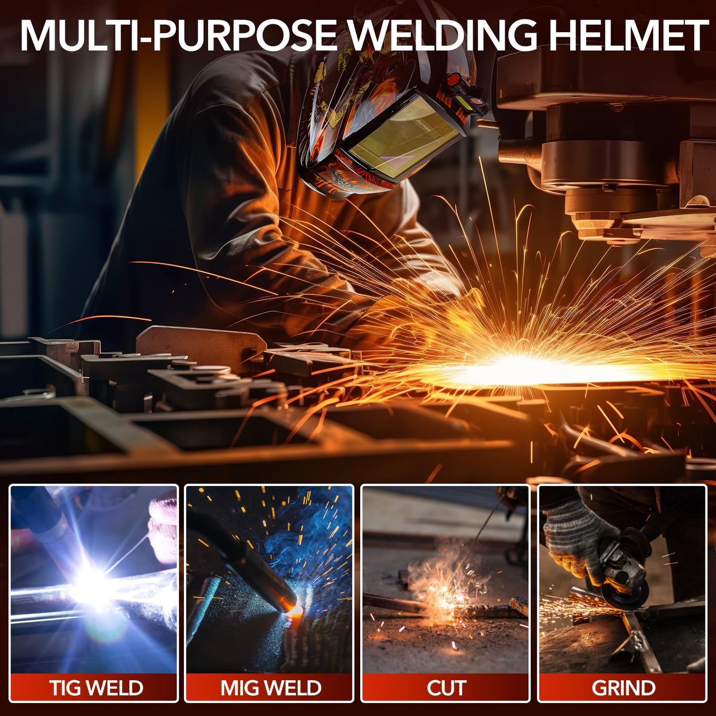 TRQWH Welding Helmet Auto Darkening Large Viewing True Color Solar Powered Welding Hood with 4 Arc Sensor Adjustable Wide Shade Range 4~5-8/9-13 Welder Mask for TIG MIG ARC Weld (TRQWH-LE05)