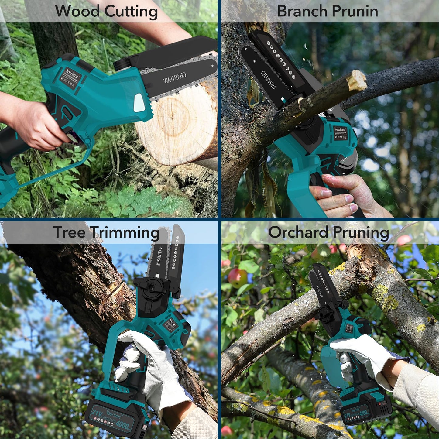 YesRight Mini Chainsaw 8 Inch & 6 Inch Electric Chain Saw with Auto-Oiler, Brushless Cordless Pruning Chainsaw with 2x4.0Ah Batteries & Security Lock for Wood Cutting Tree Trimming