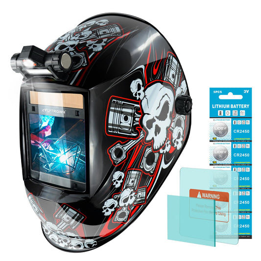 TRQWH Large View 3.94" x 3.15" Welding Helmet Auto Darkening Welding Hood with LED Light Solar Powered True Color 4 Arc Sensor Welding Mask Wide Shade 4/5-9/9-13 Weld Helmet with Grinding (KTS-QLS03)