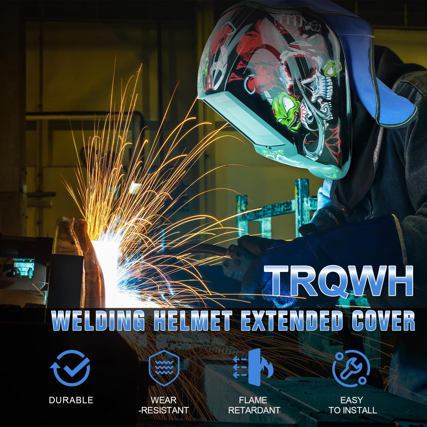 TRQWH Welding Helmet Bib Cover Extended Split Wrap-Around Helmet Back Cover with Press Fit Seal, for Most Welding Helmets (TRQ-WHKZZ)