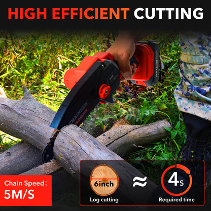 YesRight Mini Chainsaw Cordless Portable 6 Inch Handheld Chain Saw with Security Lock Small Electric Chainsaw with 2 Rechargeable Batteries for Wood Cutting Tree Trimming Gardening Camping